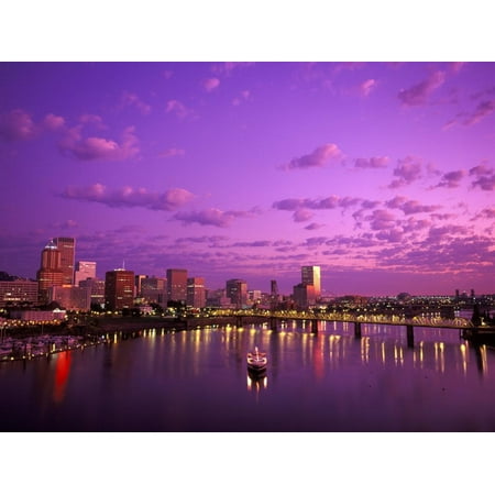 Christmas Ships Portland Oregon Sunrise over Spirit of Portland Ship, Willamette River, Portland, Oregon, USA Print Wall Art By Janis Miglavs ()