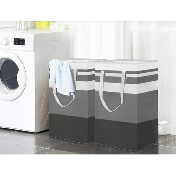 Paquete de 2 cestas de lavandería grandes, impermeables, cestas de lavandería independientes, cestas de ropa altas plegables con asas extendidas para ropa, juguetes en el dormitorio y la familia