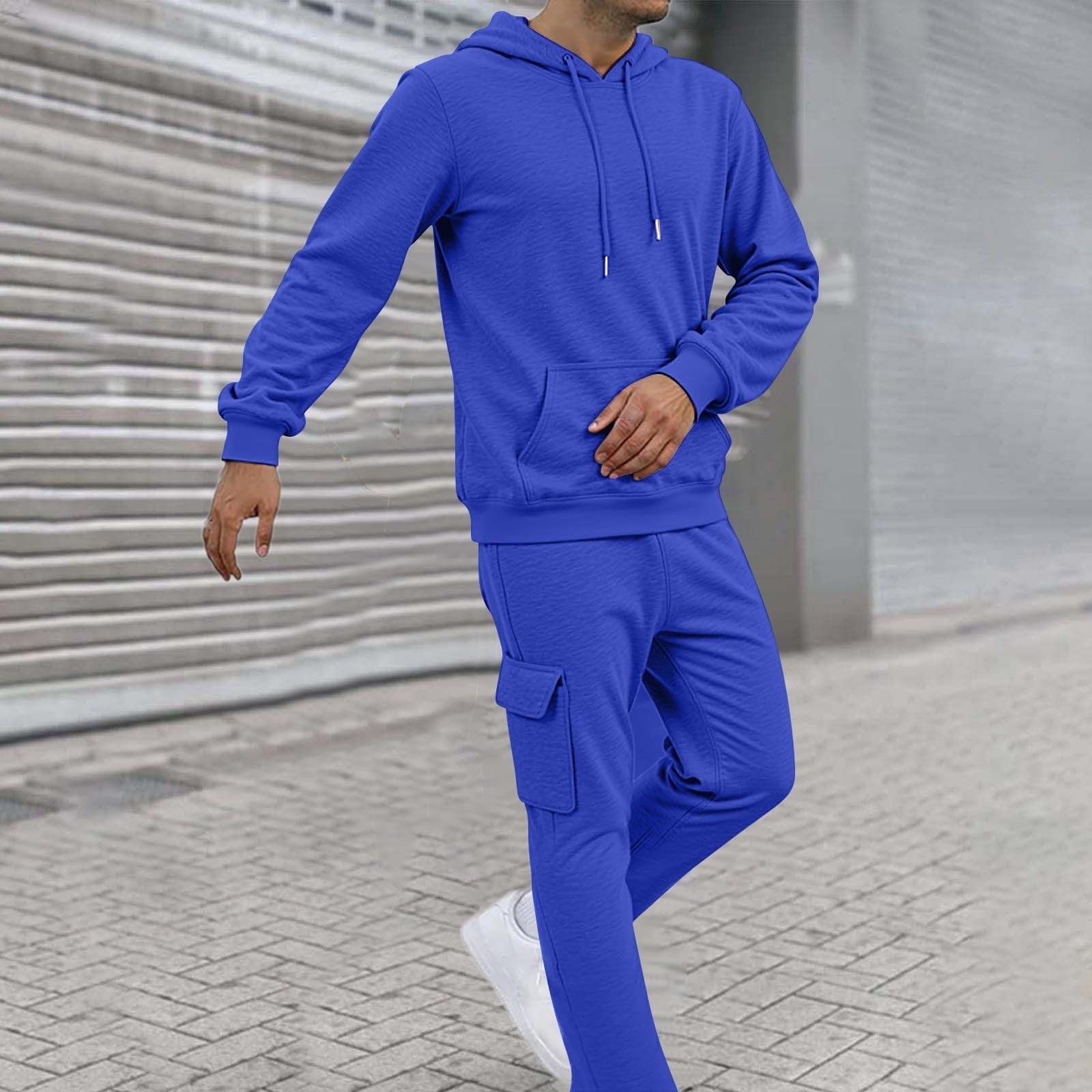 BiZtdJrK Hooded Sets for Men Hiking Jogger 2 Piece Set Drawstring