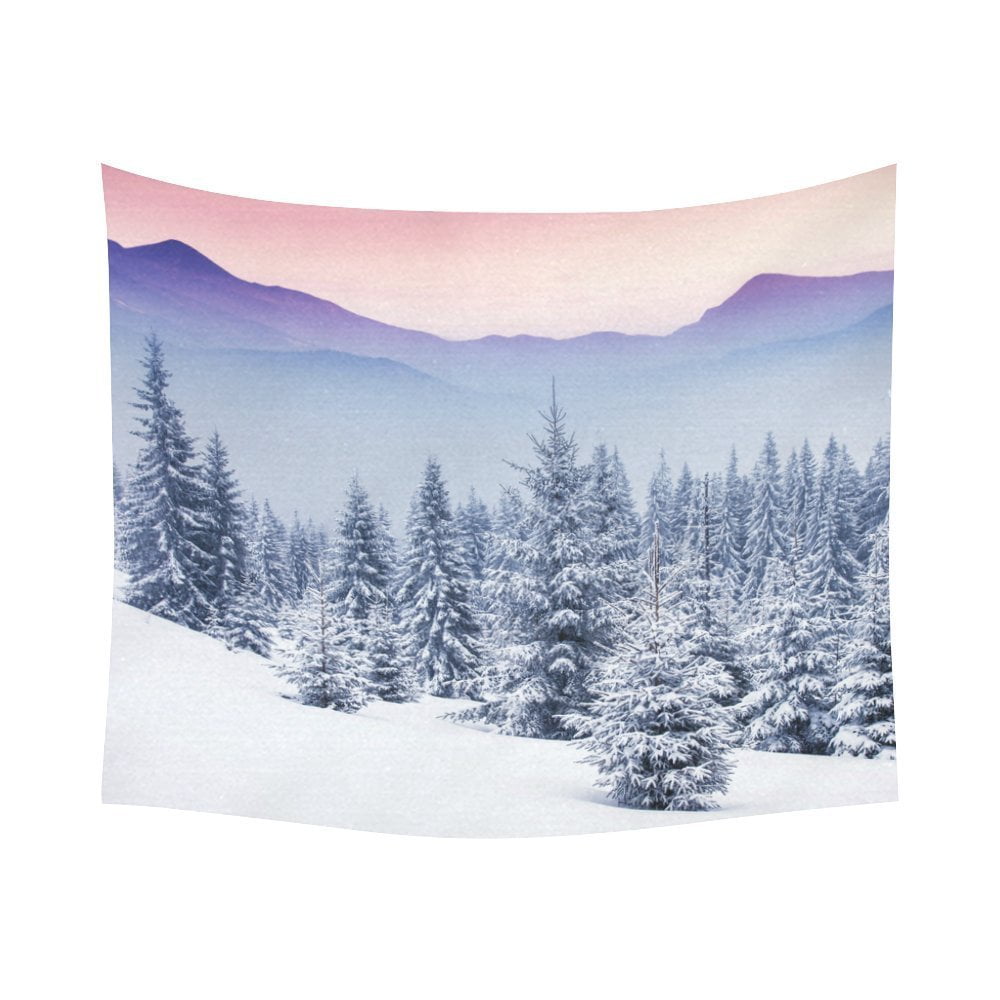 GCKG Snowy Mountain Tapestry Horizontal Wall Hanging Winter landscape ...