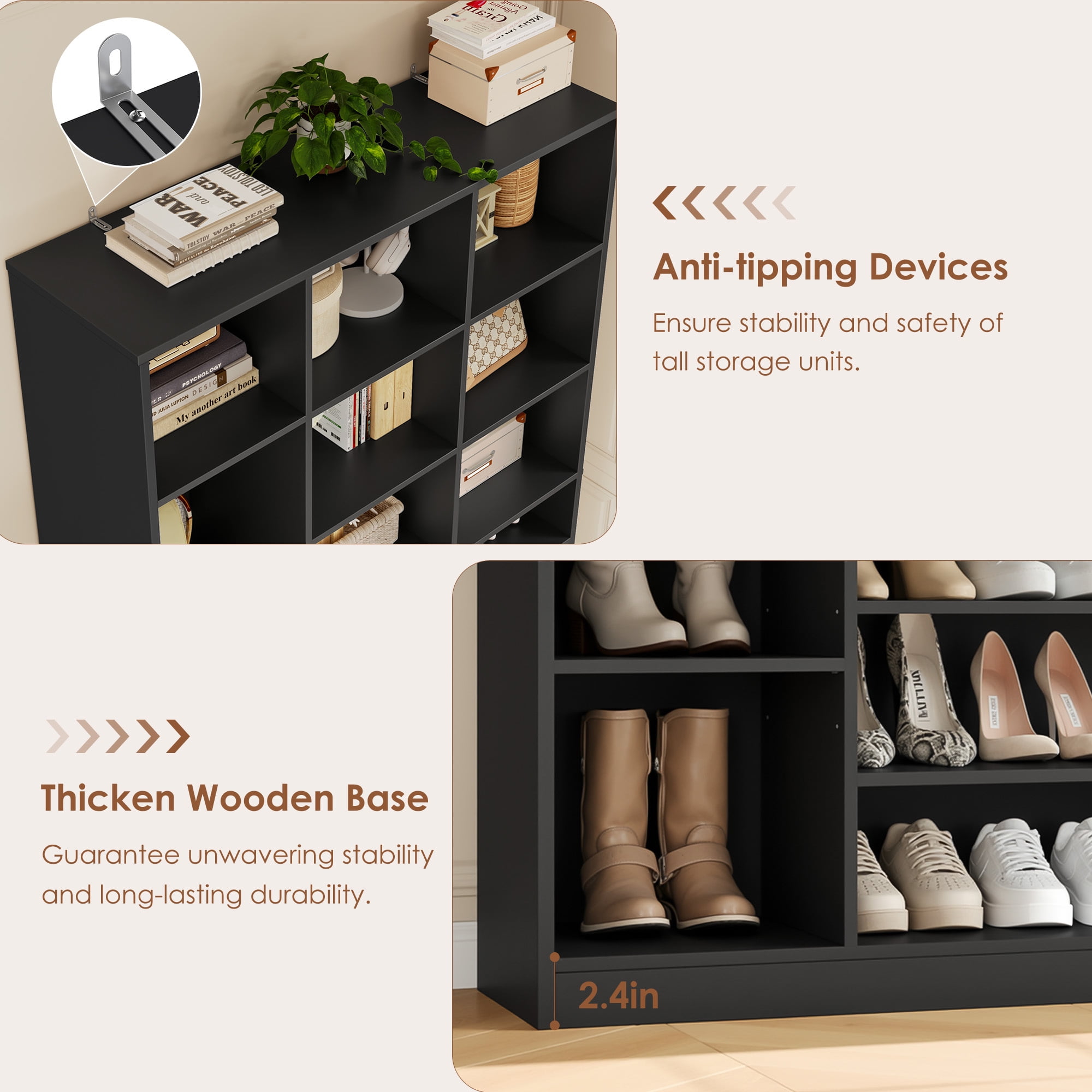 Hiphuta 74" Tall Shoe Storage Cabinet, 6 Tier Shoe Rack Organizer with Adjustable Shelves, Cube Storage Cabinet for Entryway Bedroom Living Room, Black