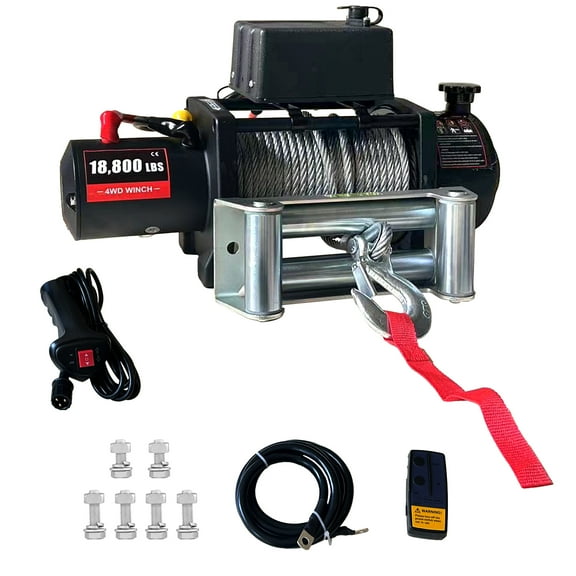 12V Electric Winch, 13800LBS Load Capacity Synthetic Rope Towing Winches, IP67 Electric Winch with Hawse Fairlead, 2 in 1 Remote Control for Towing UTV Off Road Vehicle
