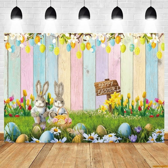 Spring Easter Backdrop Rabbits Eggs Grass Flowers Gard Fce Newborn Baby Shower Kids Birthday Party Photography Background