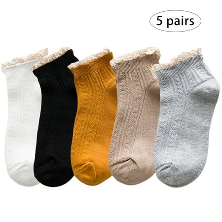 

Là Vestmon 5 Pairs of Women Socks Lace Cotton Solid Color Socks Cute Fashionable Lady Short Socks Mid Stockings