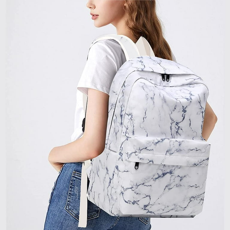 Topboutique Girls School Backpack Marble Schoolbag Laptop Bookbag Lunch Tote Bag Purse Teens Boys Kids Marble 3 piece