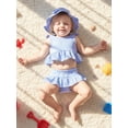 thumbnail image 6 of BemeyourBBs Toddler Baby Girl Striped Swimsuit Infant Bathing Suit 3 Pieces Swimsuits Bow Tank Top with Ruffle Shorts Set Sun Hat Rash Guard Swimwear Summer Beach Wear, 6 of 9