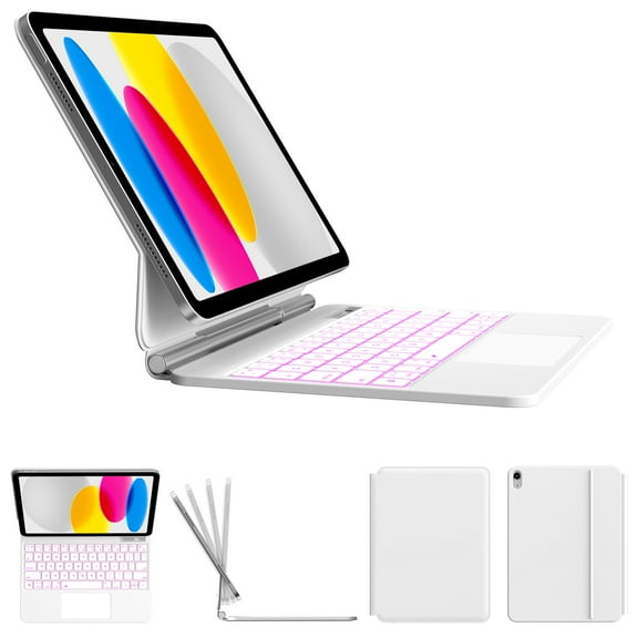 Kenke Keyboard Case for iPad (A16) 11th Generation 11 inch 2025,iPad 10th Generation 10.9 Inch 2022 – Magic-Style Keyboard with Multi-Touch Trackpad – Floating Cantilever Stand – Magnetic Case, White