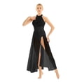 thumbnail image 2 of Aiihoo Womens Lyrical Dress Sequins Sleeveless Ballet Leotard Tulle Split Maxi Skirt Modern Dance Dress Black Small, 2 of 7
