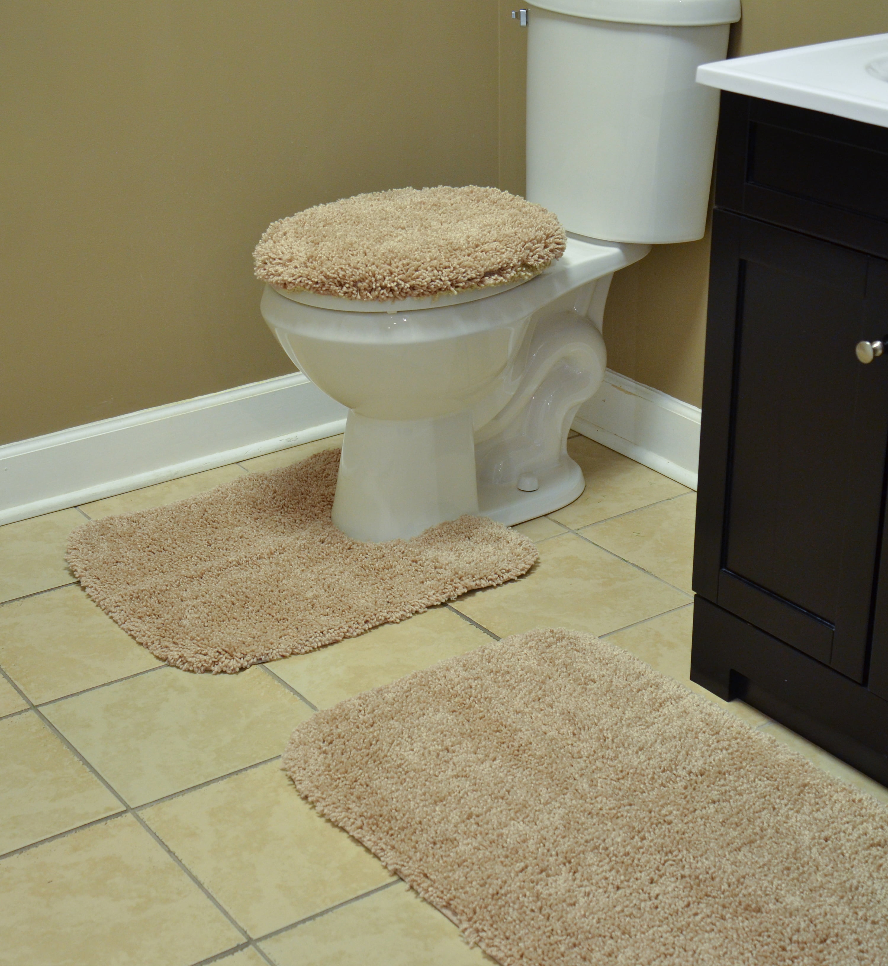 Garland Rug Serendipity Washable Nylon Bath Rug Set, 3 Piece Set (21"x34" Bath Rug, Contour Rug, & Toilet Lid) Linen