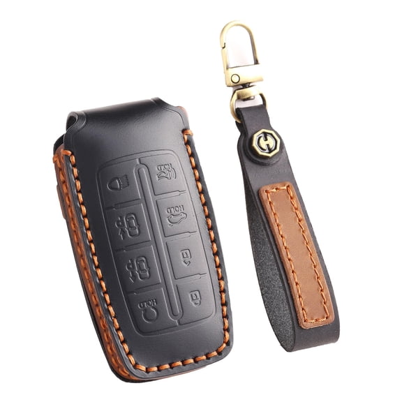 8 Button Leather Car Key Fob Case Cover Fit for Genesis G70 GV70 G80 GV80 2022 2023 Key Protective Key Shell Holder  Key Case Holder Protector Metal Keychain