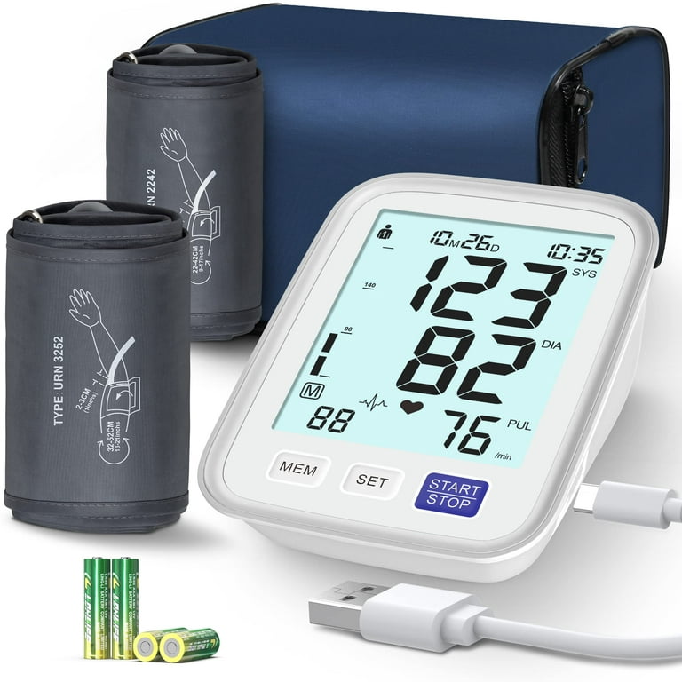 Automatic Blood Pressure Machine XL Cuff for Big Arms 13-21”-Medium/Large  Cuff 9-17Extra Large Backlit LCD Heart Rate Detection Two User 1000 Mem