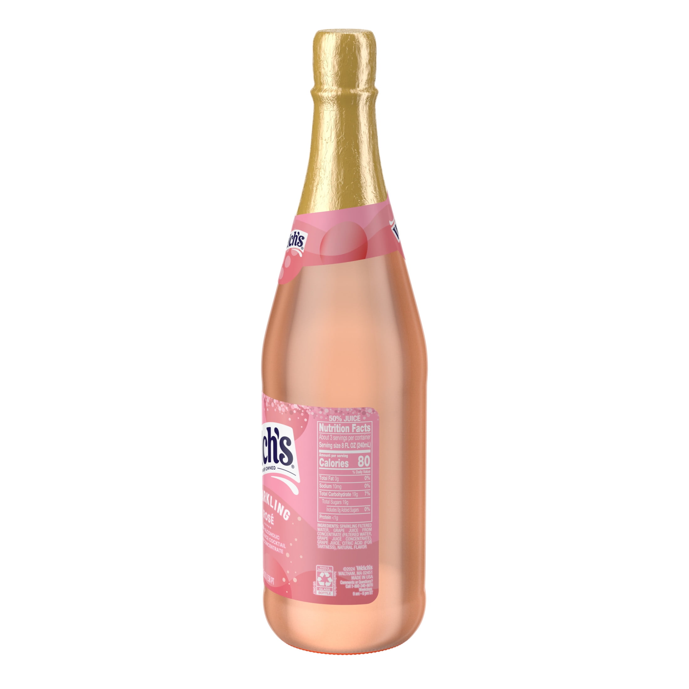 (12 pack) Welch's Non-Alcoholic Sparkling Rosé Grape Juice Cocktail, 25.4 fl oz Bottle