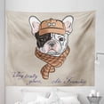 thumbnail image 1 of Dog Tapestry, Cartoon Bulldog with Cap and Scarf French Fashion Style Hipster Dog Lovers Print, Fabric Wall Hanging Decor for Bedroom Living Room Dorm, 5 Sizes, Tan and Brown, by Ambesonne, 1 of 1