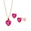 Gem Stone King 4.15 Ct Pink Created Sapphire 18K Rose Gold Plated Silver Pendant Earrings Set