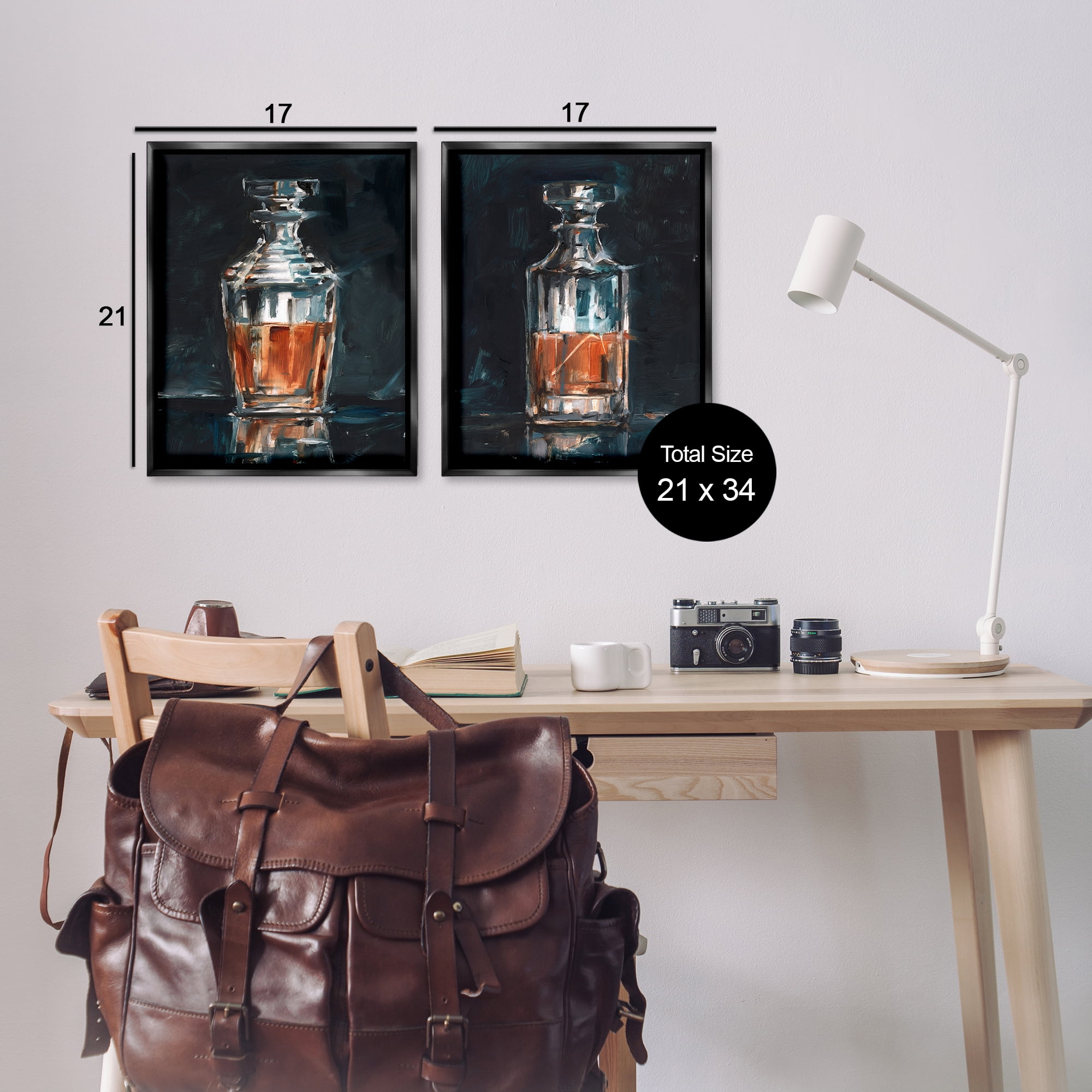 Stupell Industries Abstract Whiskey Decanters Food & Beverage Painting Black Floater Framed Canvas Art Print Wall Art, 17 x 21, Set of 2