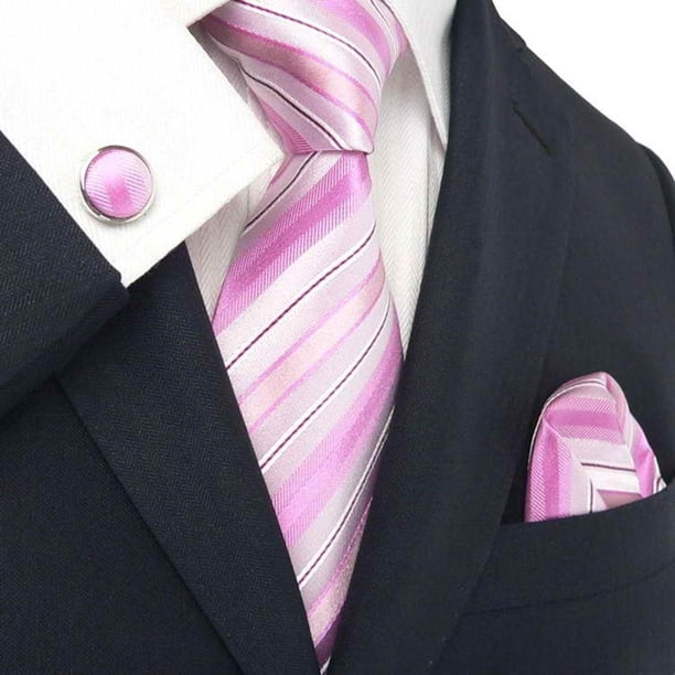 The Dapper Tie Men's Pink Stripes 100 Neck Tie Set With Hanky 1838E