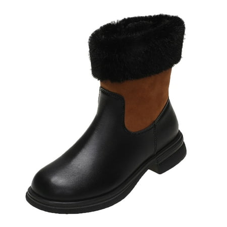 

Ladies Fashion Leather Suede Splicing Plush Short Boots Plush Side Zipper Snow Boots Womens Tall Snow Boots Size 7