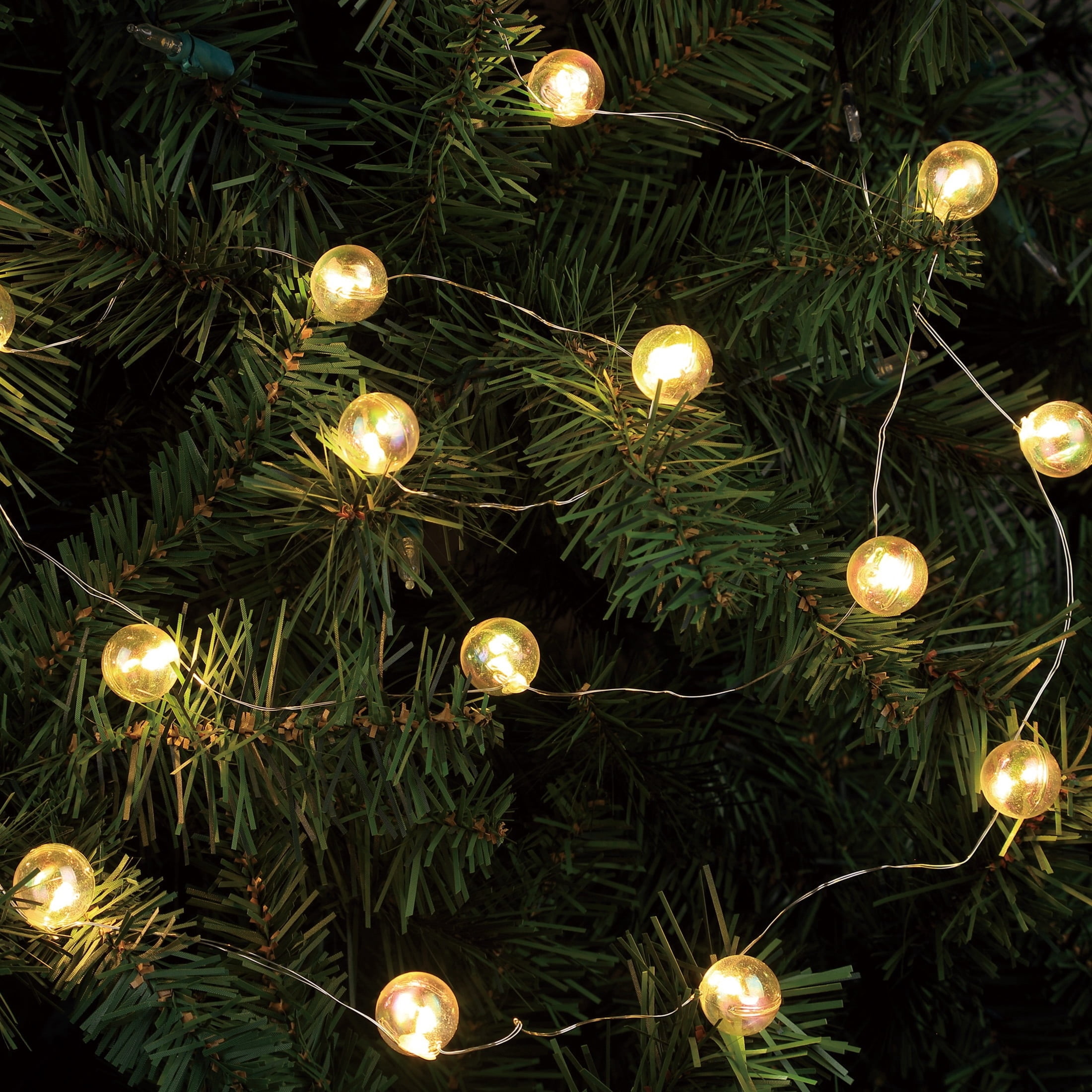 Indoor 18-Count Battery-Operated LED Bubbles Christmas Garland Lights, Iridescent, Silver Wire, 5.6', by Holiday Time