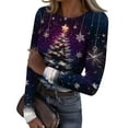 thumbnail image 2 of Christmas Graphic T-Shirt for Women Long Sleeve - Soft Slim Fit Crewneck Top, Cute Holiday Print Casual Tee, 2 of 7