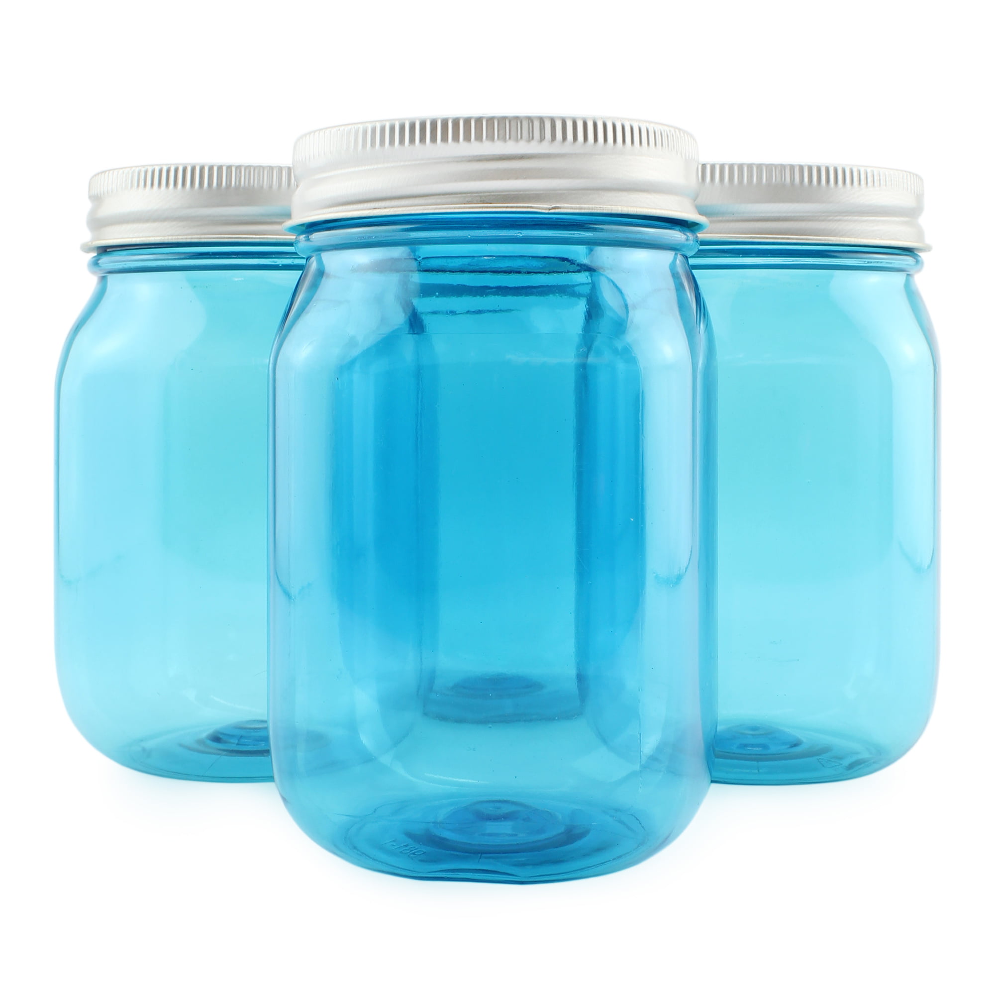 Cornucopia Brands- 16oz Plastic Mason Style Jars with Silver Metal Lids,  Blue 8pk