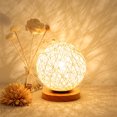 thumbnail image 2 of Wooden Table Lamp, USB Table Lamp with Handcrafted Rattan Spherical Shade Lamp (White)15cm, 2 of 5