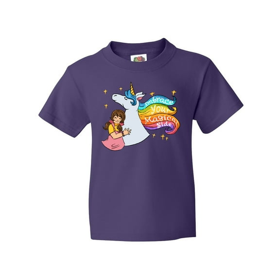 Inktastic Embrace Your Magical Side Girl Hugging A Unicorn Youth T-Shirt