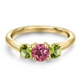 thumbnail image 3 of Gem Stone King 10K Yellow Gold Pink Tourmaline and Green Peridot Engagement Ring for Women | 1.12 Cttw | Round 5MM | Gemstone October Birthstone | Size 8, 3 of 6