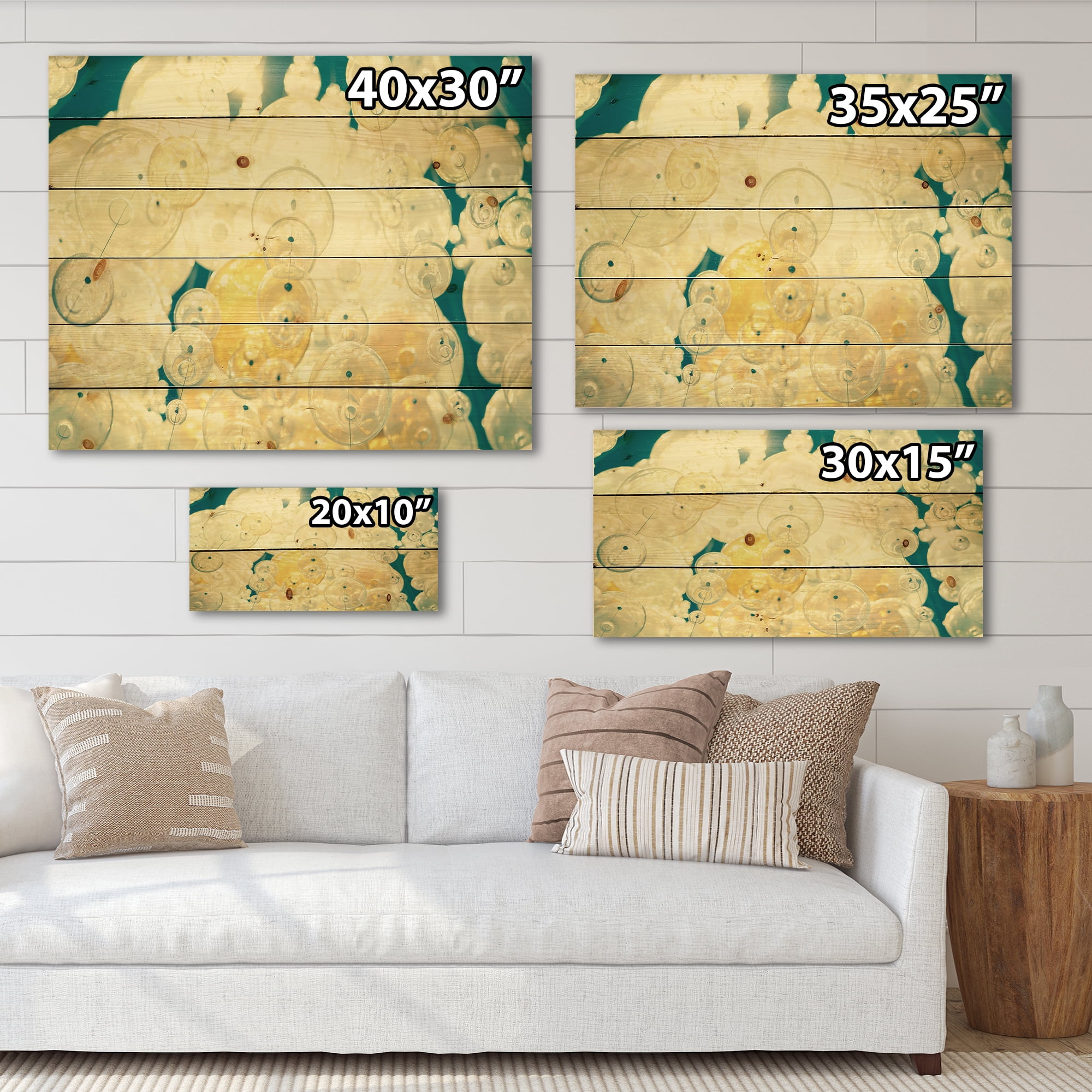 Designart 'Chandelier In The Form of Balls Abstract Art II' Modern Print on Natural Pine Wood