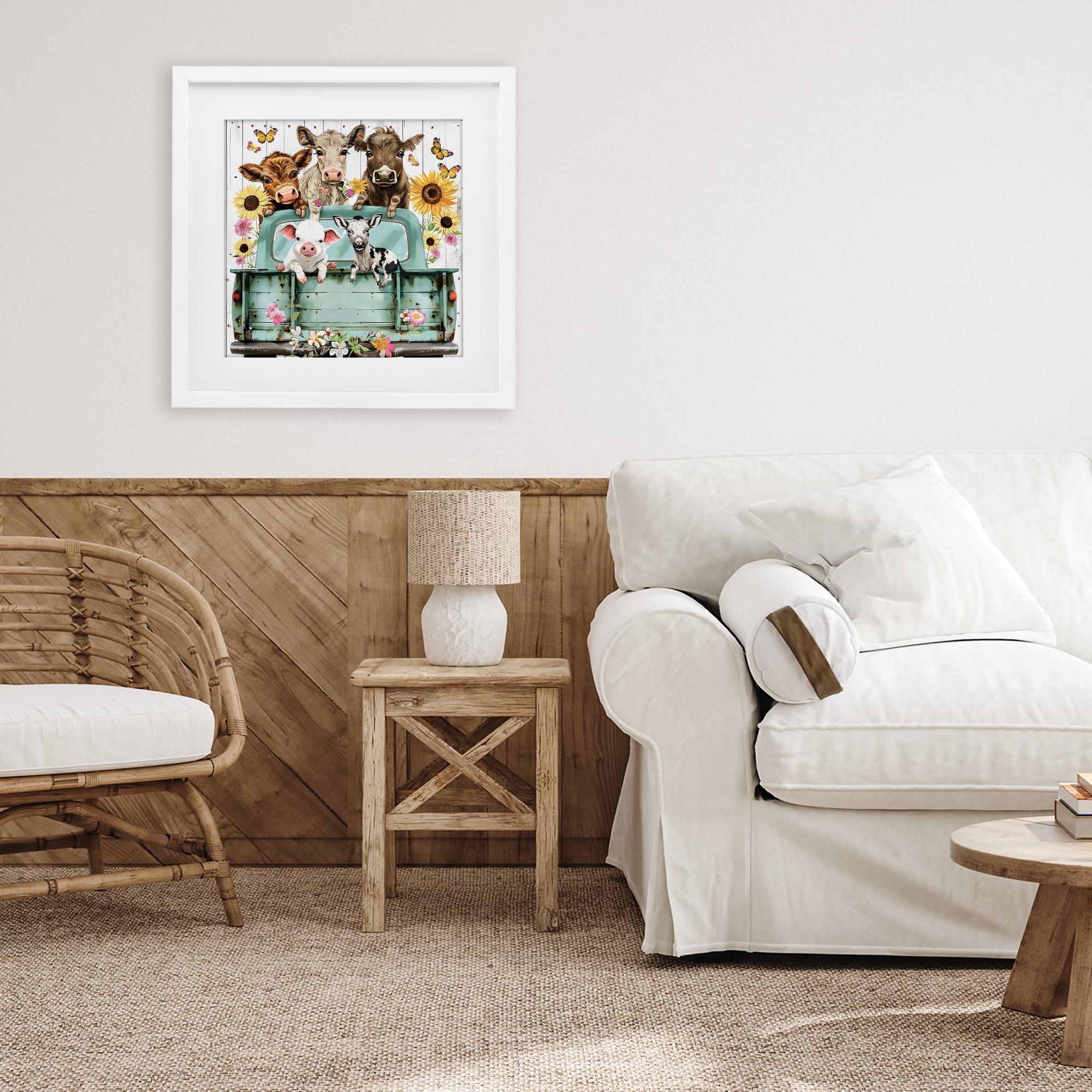 Stupell Industries Barnyard Friends in Vintage Truck White Framed Print Under Glass, design by Creative Studio