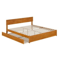 Wesley King Wood Platform Bed with Panel Footboard & TXL Trundle in Light Toffee