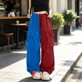 thumbnail image 4 of Karymi Pants for Women Two-Tone Color Block Cargo Pants, Elastic Drawstring High Waist Multi Pockets Adjustable Cuff Baggy Wide Leg Streetwear Trousers, 4 of 7
