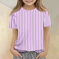 thumbnail image 3 of CCRFTGI Shirts for Kids Girls Size 10-12 Cute Striped Shirt Graphic Tees Summer Tops Short Sleeve Crewneck Girls Fashion Tee Tops Purple 11-12 Years, 3 of 6
