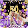 thumbnail image 4 of Purple 50th Birthday Decorations for Women with Purple Happy Birthday Banner Cake Topper Purple Black Gold 50th Birthday Backdrop It's My Birthday Sash for 50th Birthday Decorations, 4 of 6