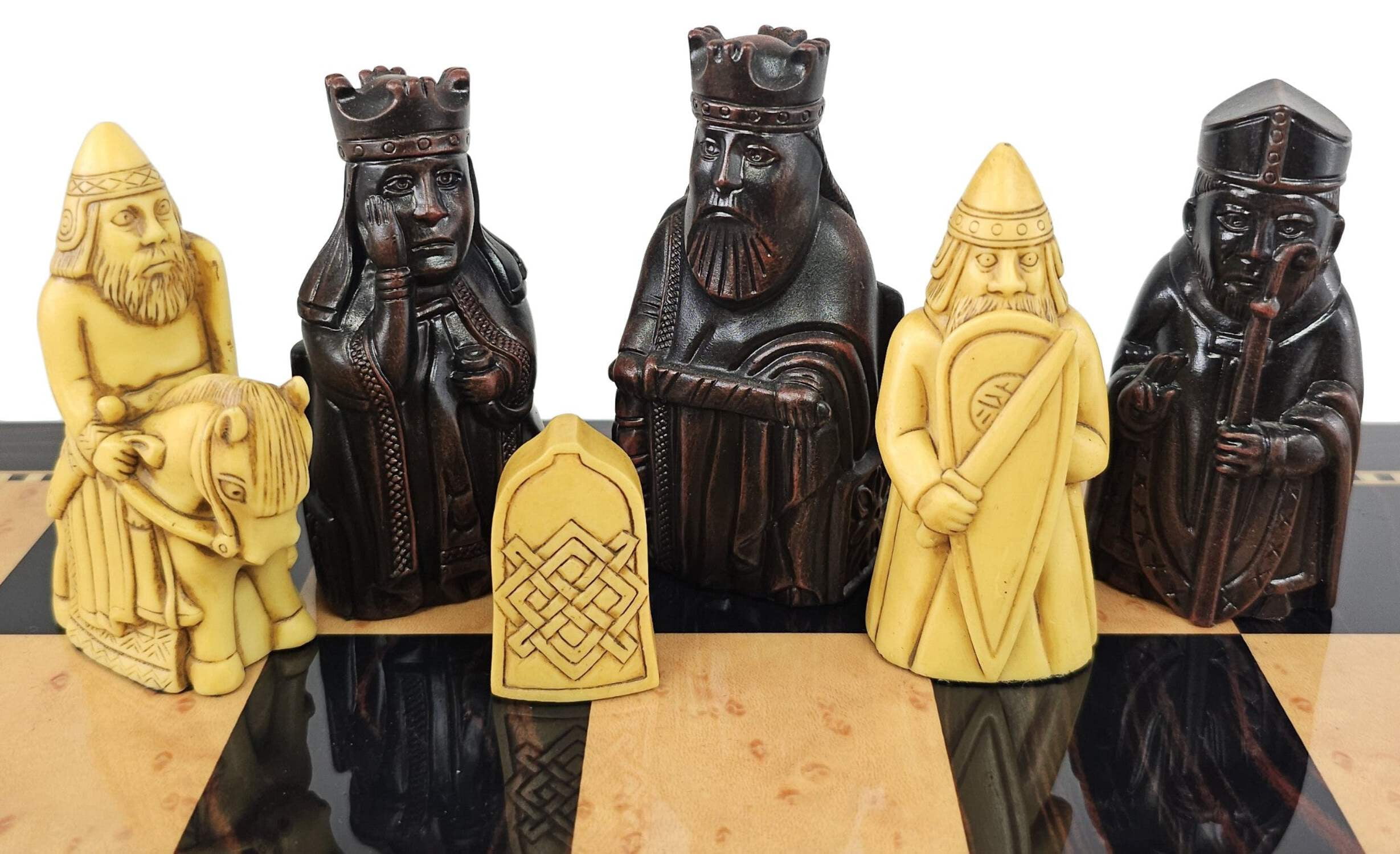 Large Isle of Lewis Chess Set 3 1/4" King with 18" Dark Walnut Color Board