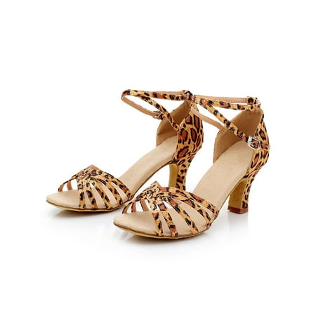 

Ymiytan Dance Shoes for Women Low Heel Ballroom Dancing Shoes Salsa Latin Practice Dress Heels Leopard Stitching 4.5