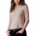 thumbnail image 4 of SwiftWear Women's Striped Long Sleeve Crew Neck Shirt Soft Stretch Knit Basic Going Out Tops Trendy Casual Comfort Tee for Fall Winter​, Khaki, 4 of 4