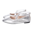 thumbnail image 5 of Women's Fashion Square Toe Slip On Ballet Flat Shoes Comfortable Leather Mary Jane Shoes with Ankle Strap Silver Size 9.5, 5 of 7