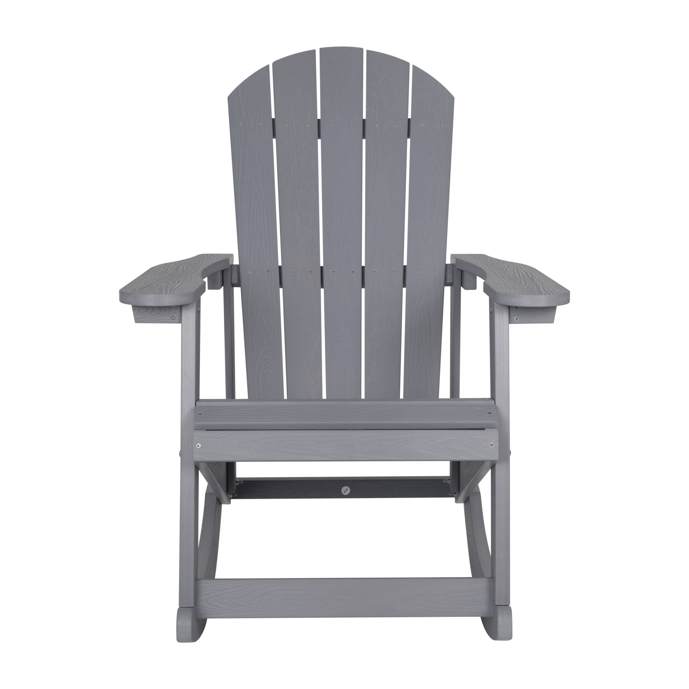 Emma + Oliver Set of 2 Classic All-Weather Poly Resin Rocking Adirondack Chairs in Gray with Stainless Steel Hardware for Year Round Use
