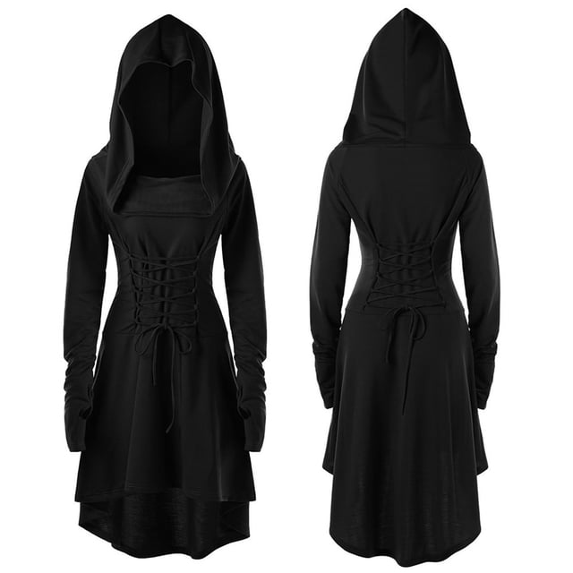 HKEJIAOI Robe pour Femmes, Chandails en Molleton Décontractés à Manches Longues avec Capuche, Robe Unie à Bandage, Soldes, Noir
