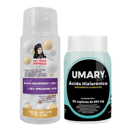 Umary Hyaluronic Acid 30 Caplets 850 mg + Del Indio Papago Hyaluronic Acid facial serum (100ml)
