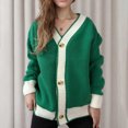 thumbnail image 2 of UYISJ Women's Casual Loose Knitted Cardigan Long Sleeve Open Front Blocked Color Button Down Oversized Sweater Coats Green M, 2 of 6