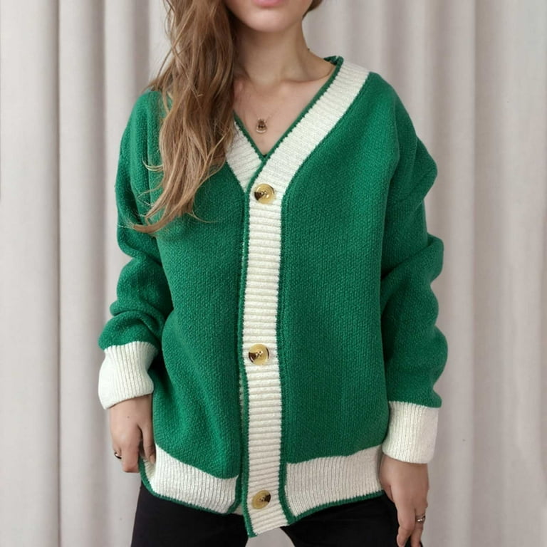 Contrast Long Sleeve Loose Knit Cardigan Contrast Long Sleeve Loose Knit Cardigan