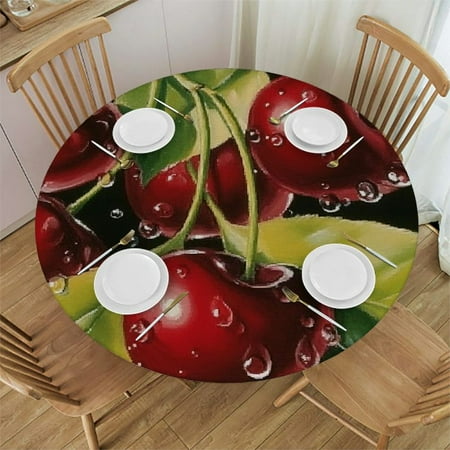 

Autua Cherries Water Drops Oil Painting Round Table Cover Stain Resistant Washable Indoor Outdoor Tablecloth Kitchen Dining Wedding Parties Picnic Farmhouse 100% Polyester Fiber Mother s Day 46 -50