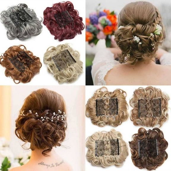 SEGO Messy Hair Bun with Combs Easy Stretch Dish Hair Chignon Extensions Curly Clip in Updo Hairpiece Short Ponytail Scrunchy for Women