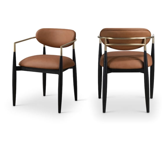 Meridian Furniture Riccio Cognac Vegan Leather Upholstered Dining Arm Chair, Set of 2