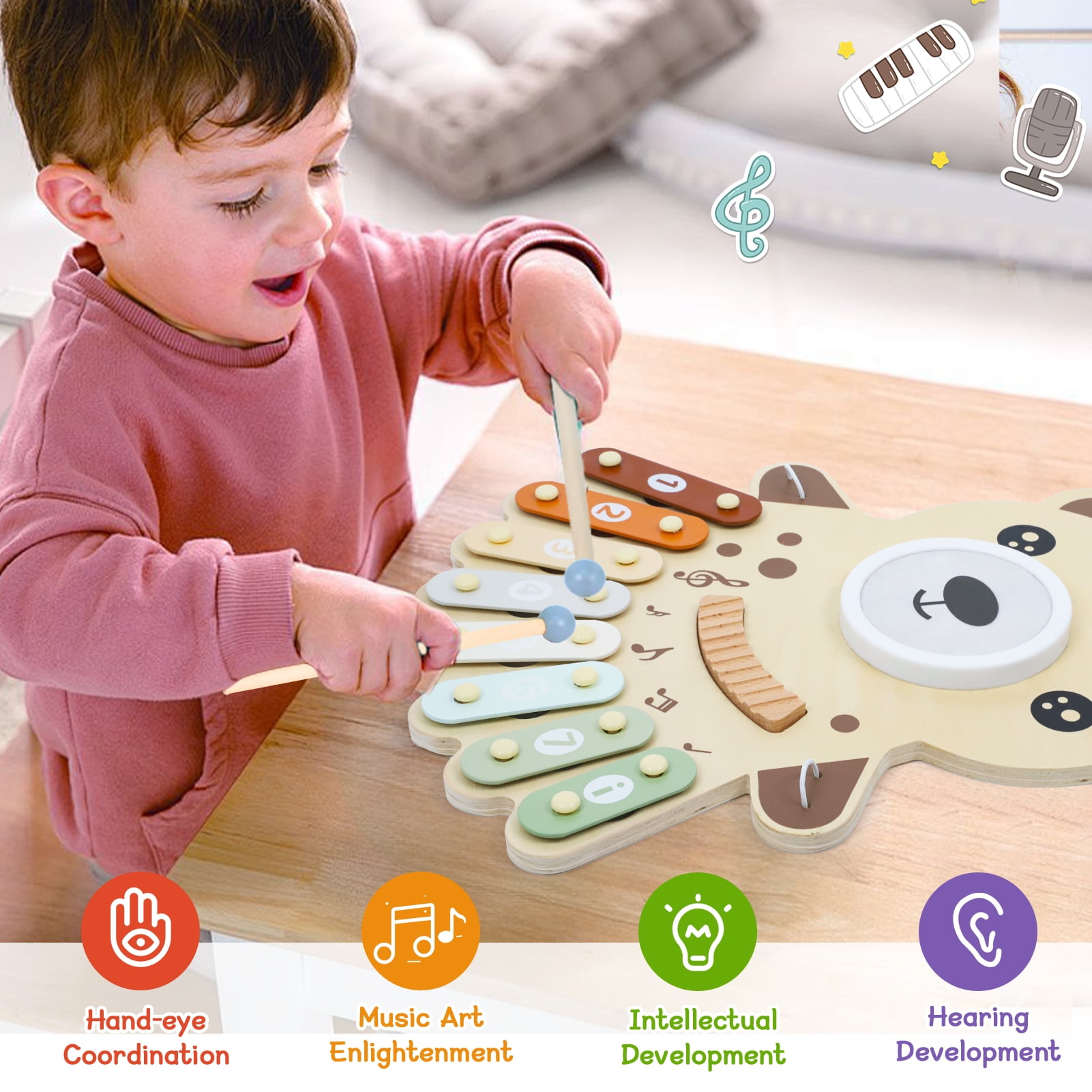 Wdmiya Baby Musical Toy Educational Toy, Fine Motor Skills Xylophone Drum Set, Baby Xylophone For Kids 1 2 3 Year Old Girls Boys