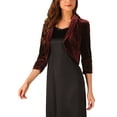 thumbnail image 4 of INSPIRE CHIC 3/4 Sleeve Velvet Shrug for Women's Open Front Bolero Cropped Cardigan Top S Burgundy, 4 of 5
