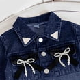 thumbnail image 4 of Kids 2 Piece Sets Solid Color Denim Lapel Button Down Bow Coat + Denim Pants Girls Casual Two-Piece Set with Pockets Blue 7-8 Years, 4 of 6
