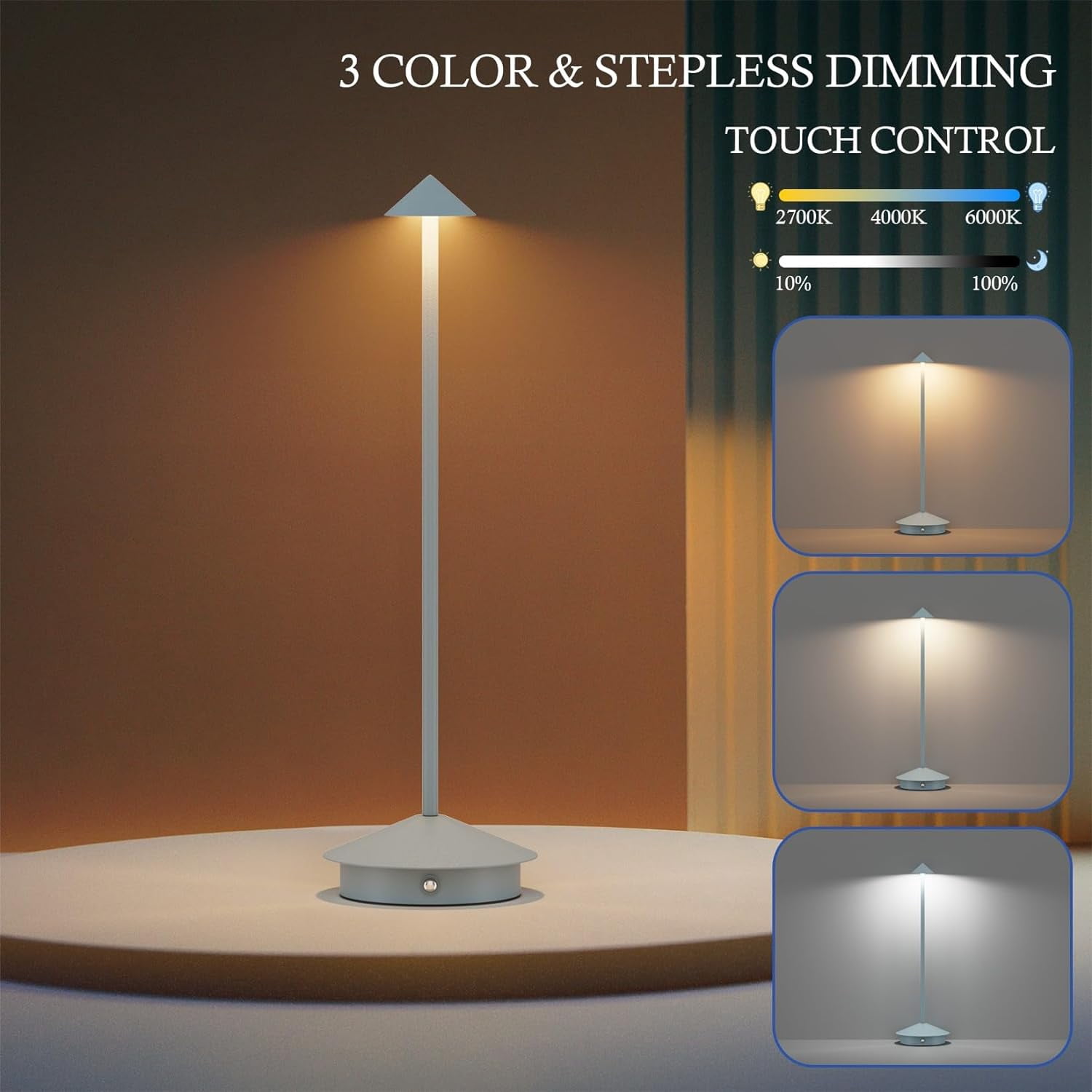 Ralbay 2 Pack Cordless Table Lamp Rechargeable 6000mAh Battery Operated Table Light 3 Colors Dimmable Outdoor Waterproof Portable Touch for Restaurant Bedroom(Blue)