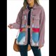 thumbnail image 3 of Chaqueta Vaquera de Larga con Solapa Holgada y Parches para Mujer, Estilo Retro con Borde Sin Rematar, de Medio. Rojo Ladrillo XL, 3 of 6